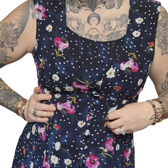 Vintage floral polkadot buttondown dress - Picture 3 of 10